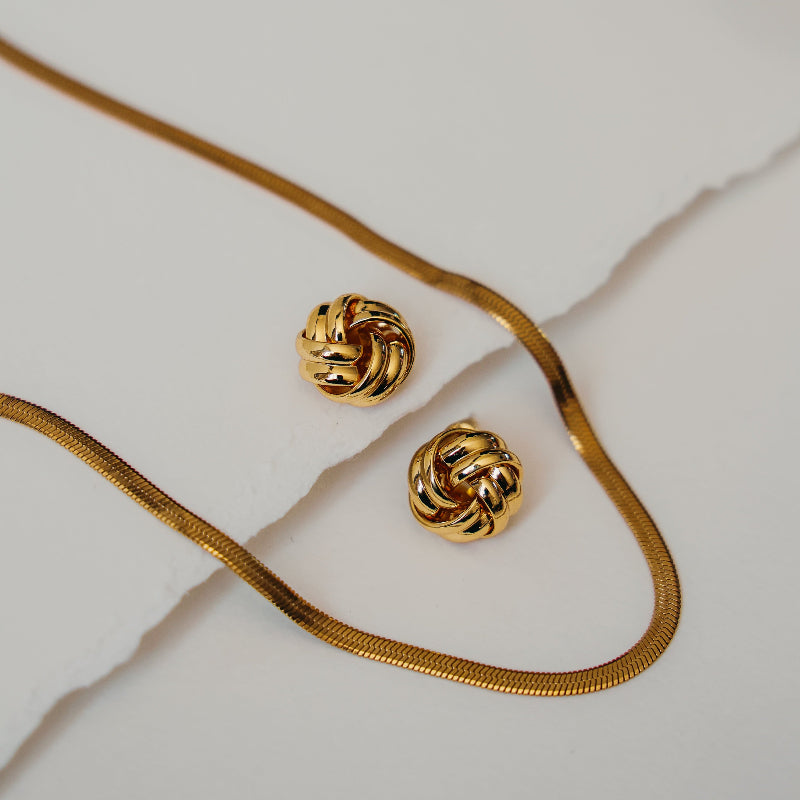 Sienna gold chain with Beatrice gold knot earrings