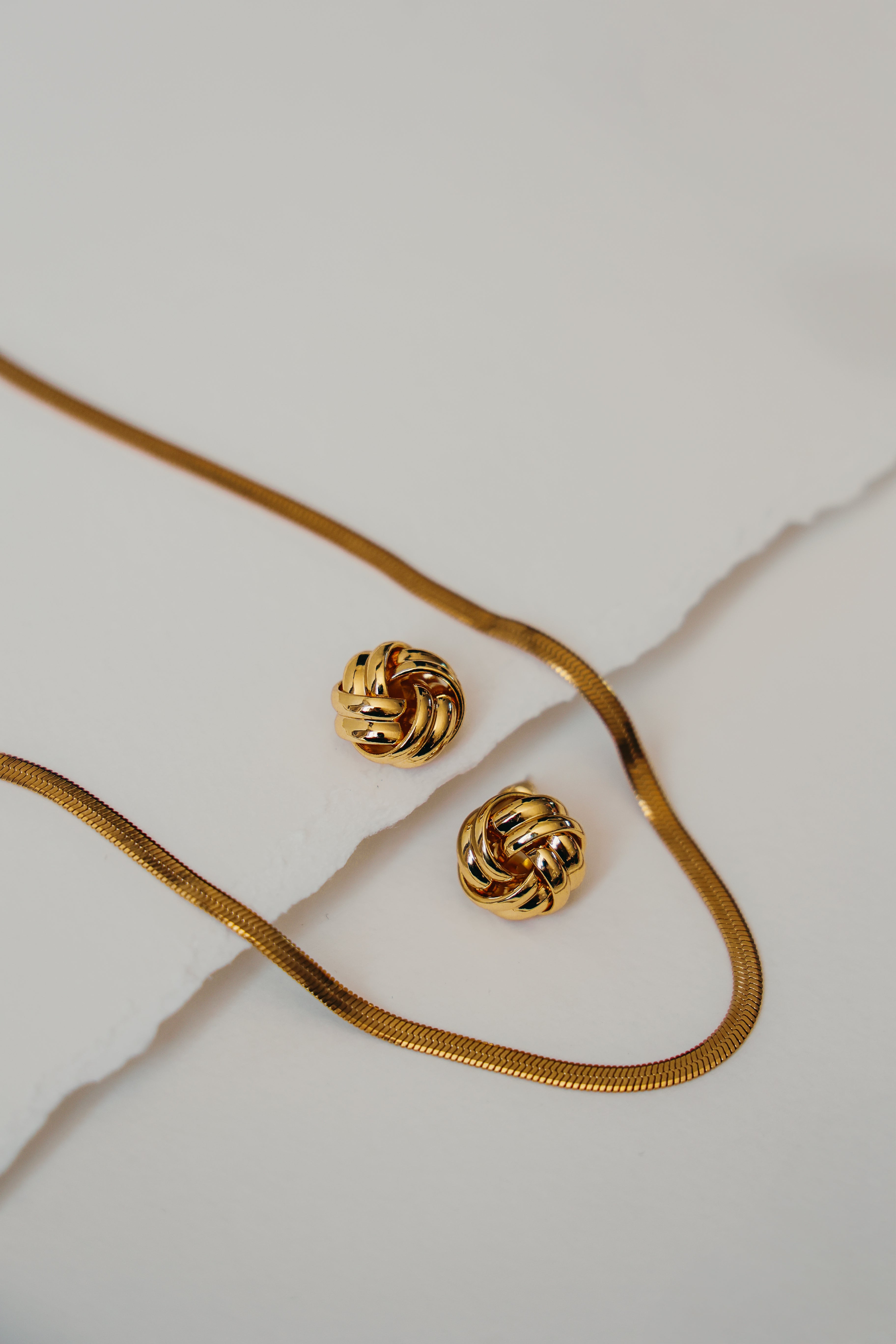 Sienna gold chain with Beatrice gold knot earrings
