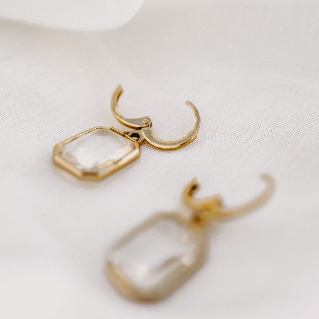 Allana earrings with the hinged hoop open