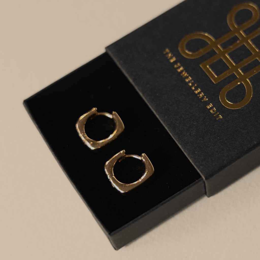 Emily square hoop earrings in a The Jewellery Edit gift box